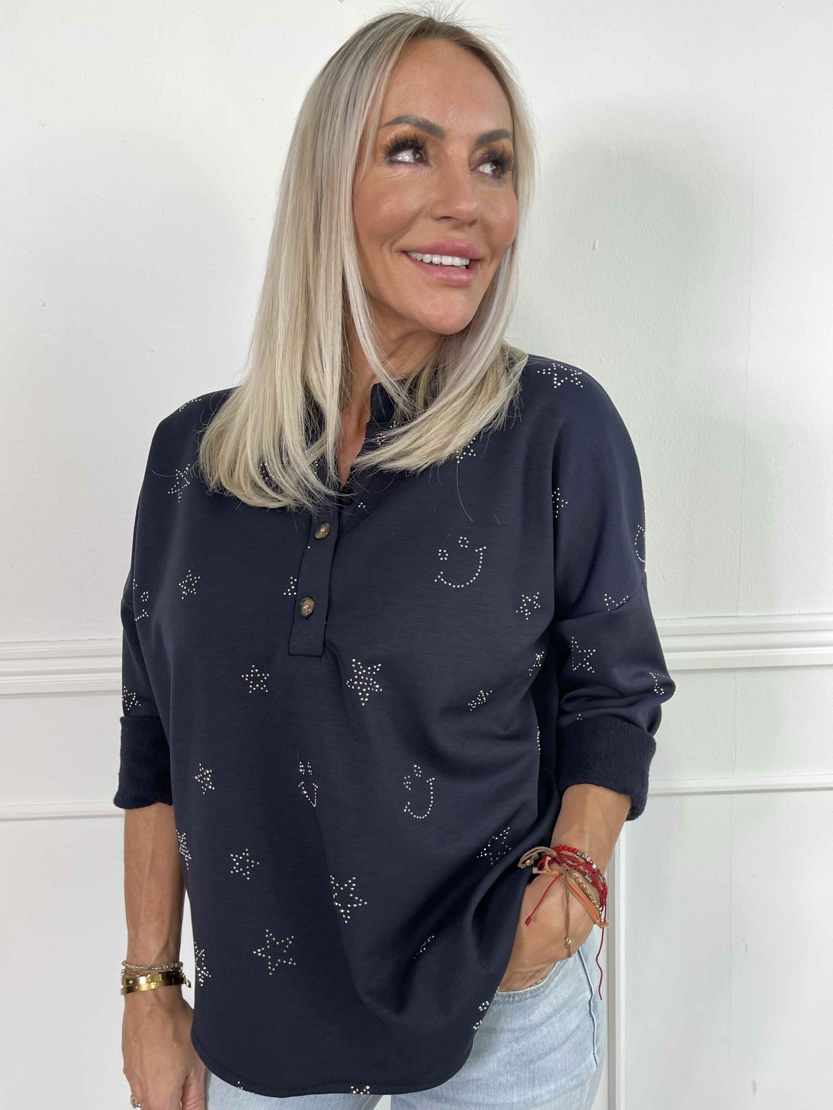 Star - Mjuk skjorta med smiley och strassstjärnor